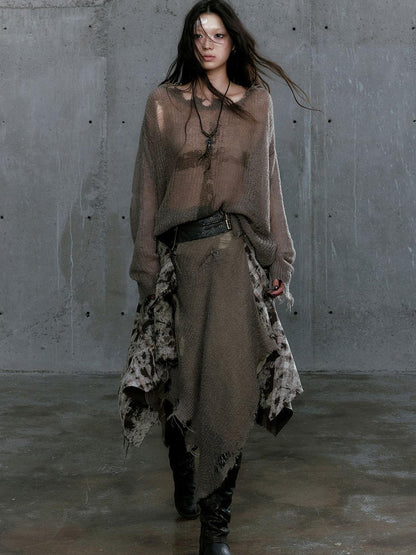 Cest Nous Oversized Cross Print Mohair Sweater