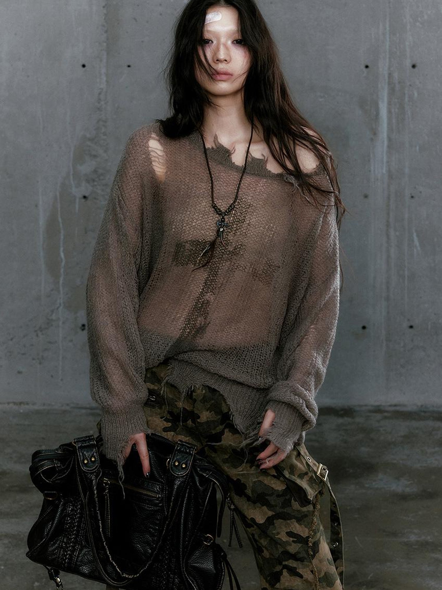 Cest Nous Oversized Cross Print Mohair Sweater