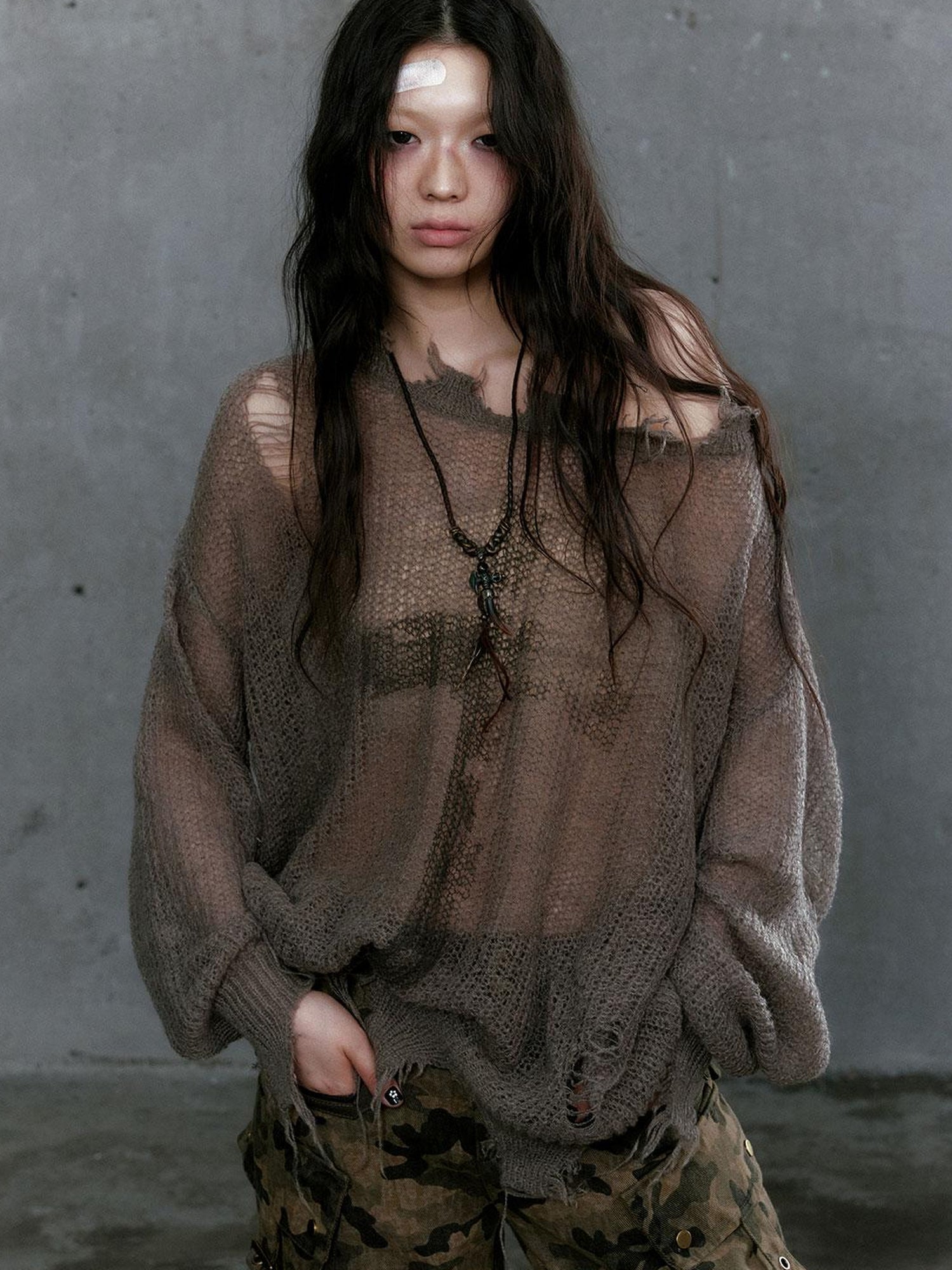 Cest Nous Oversized Cross Print Mohair Sweater
