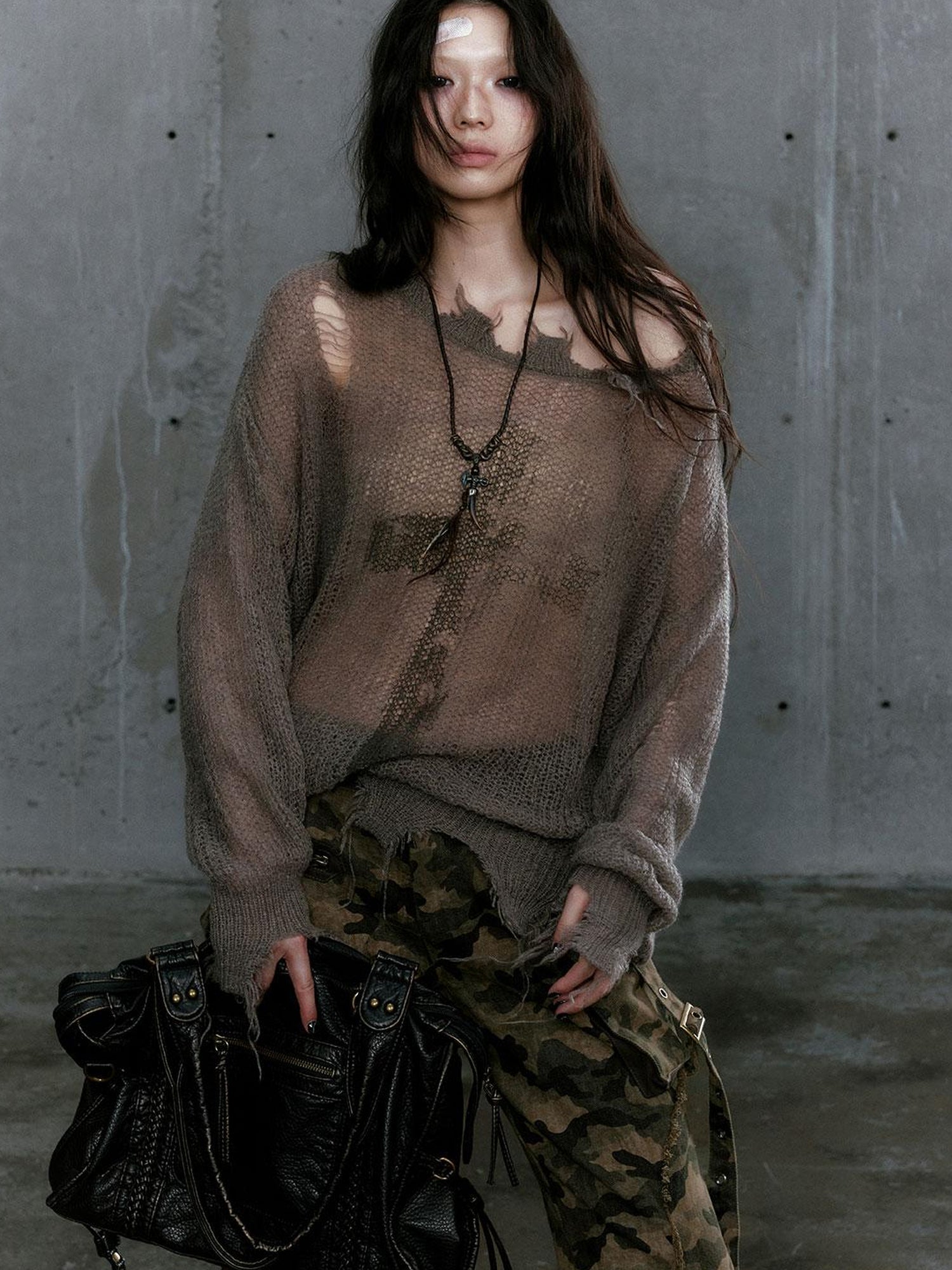 Cest Nous Oversized Cross Print Mohair Sweater