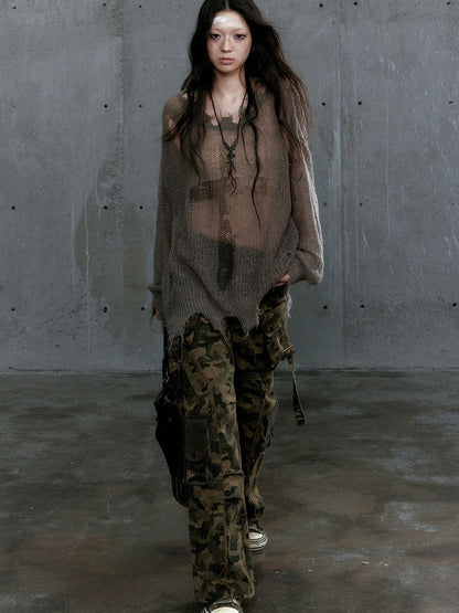 Cest Nous Oversized Cross Print Mohair Sweater