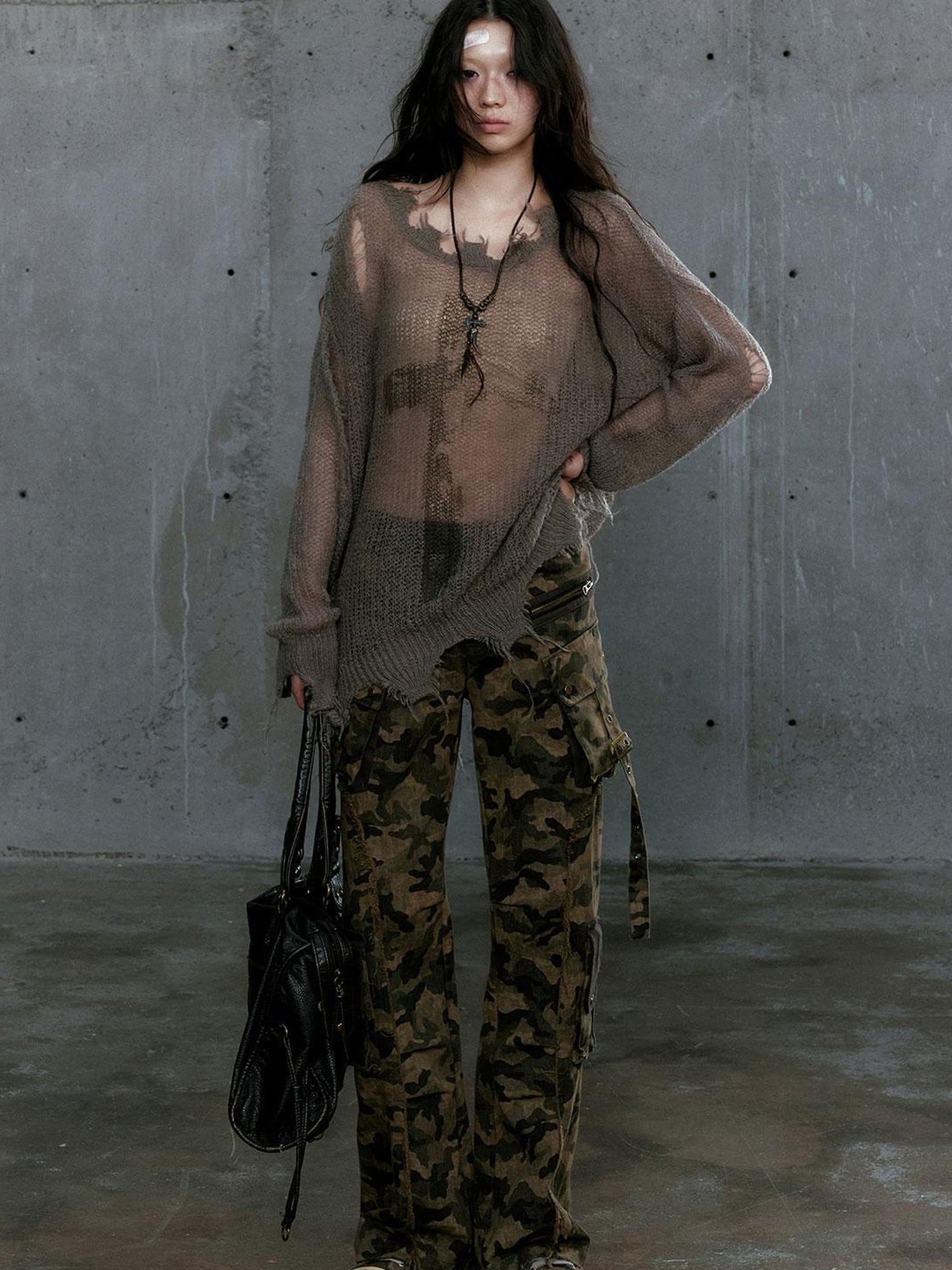 Cest Nous Oversized Cross Print Mohair Sweater