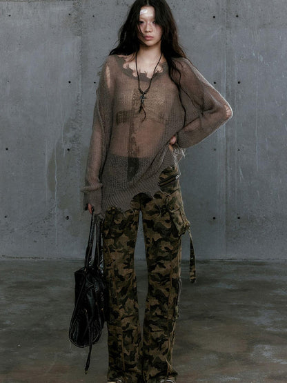 Cest Nous Oversized Cross Print Mohair Sweater
