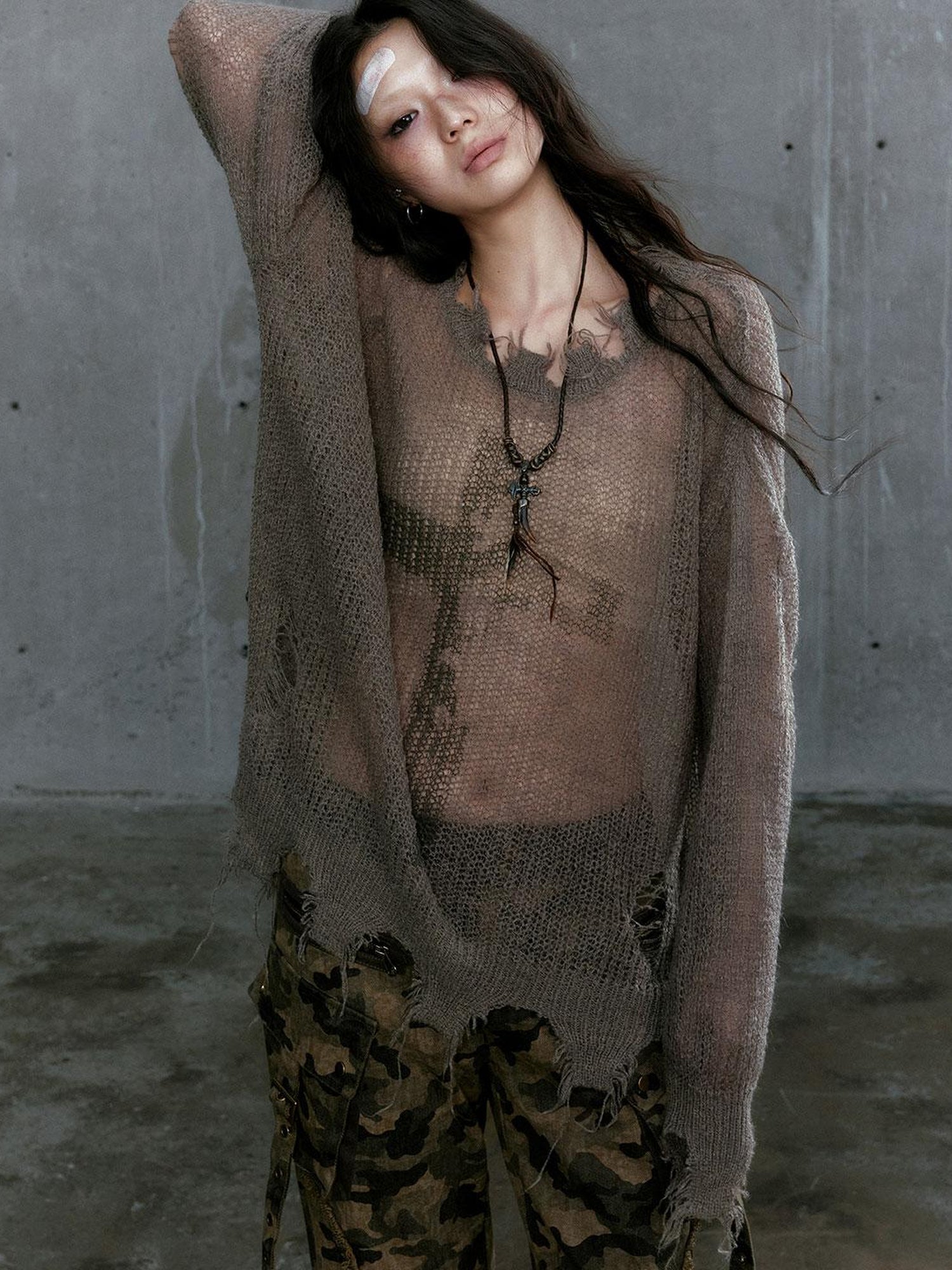 Cest Nous Oversized Cross Print Mohair Sweater