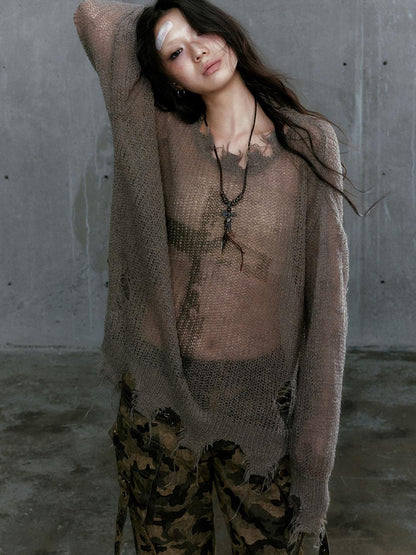 Cest Nous Oversized Cross Print Mohair Sweater