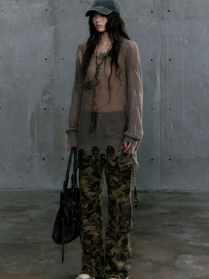Cest Nous Oversized Cross Print Mohair Sweater