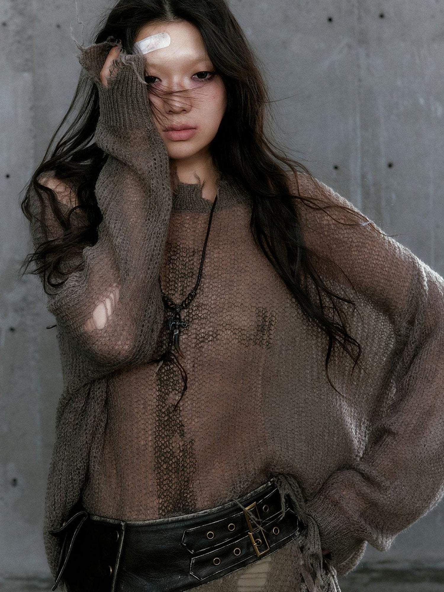 Cest Nous Oversized Cross Print Mohair Sweater