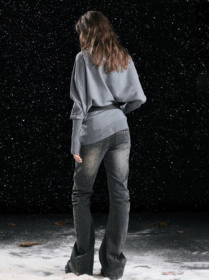 Cest Nous Patchwork Vintage Natural Waist Women Washed Black Cotton Jeans