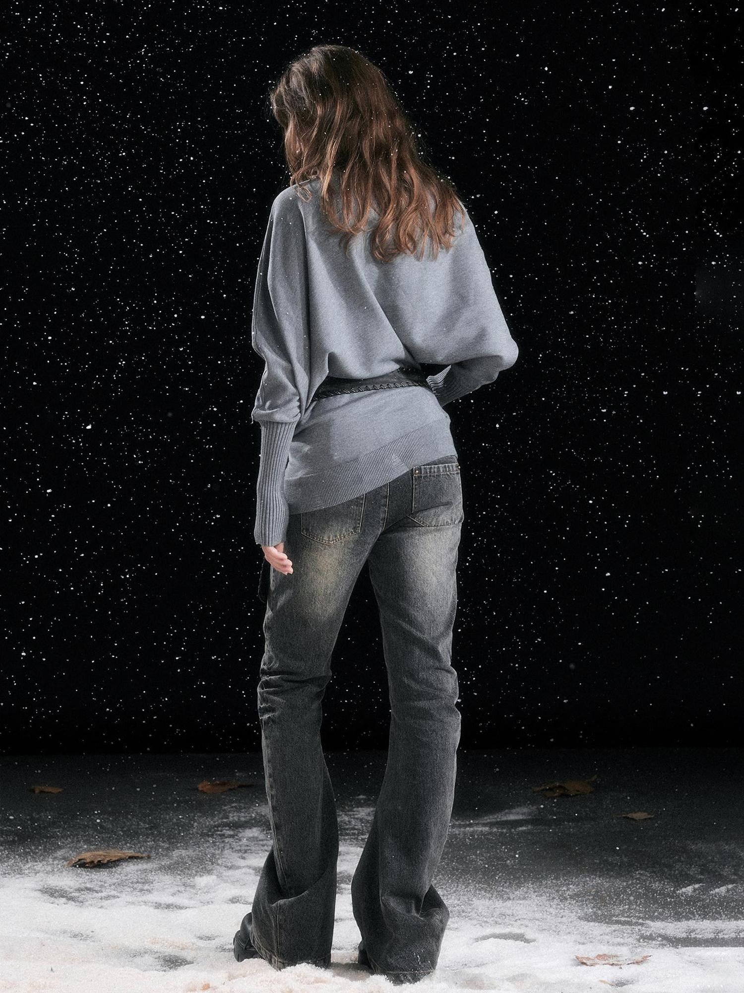 Cest Nous Patchwork Vintage Natural Waist Women Washed Black Cotton Jeans