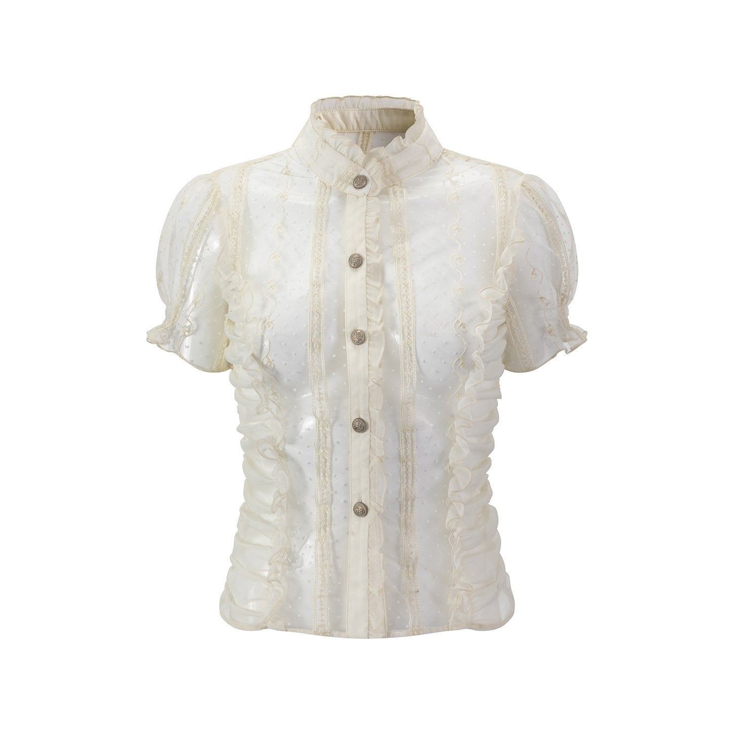 Cest_Nous_Polka_Dot_Embroidered_Ruched_Puff_Sleeve_Collar_Women&