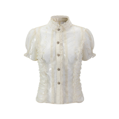 Cest_Nous_Polka_Dot_Embroidered_Ruched_Puff_Sleeve_Collar_Women&