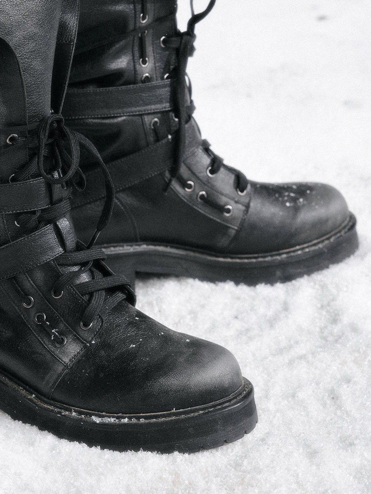 Cest Nous Pu Leather Buckle Mid Calf Casual Black Riding Youth Low Heel Boots