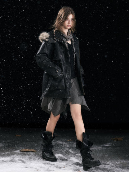 Cest Nous Pu Leather Buckle Mid Calf Casual Black Riding Youth Low Heel Boots