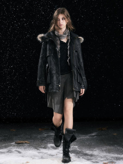 Cest Nous Pu Leather Buckle Mid Calf Casual Black Riding Youth Low Heel Boots