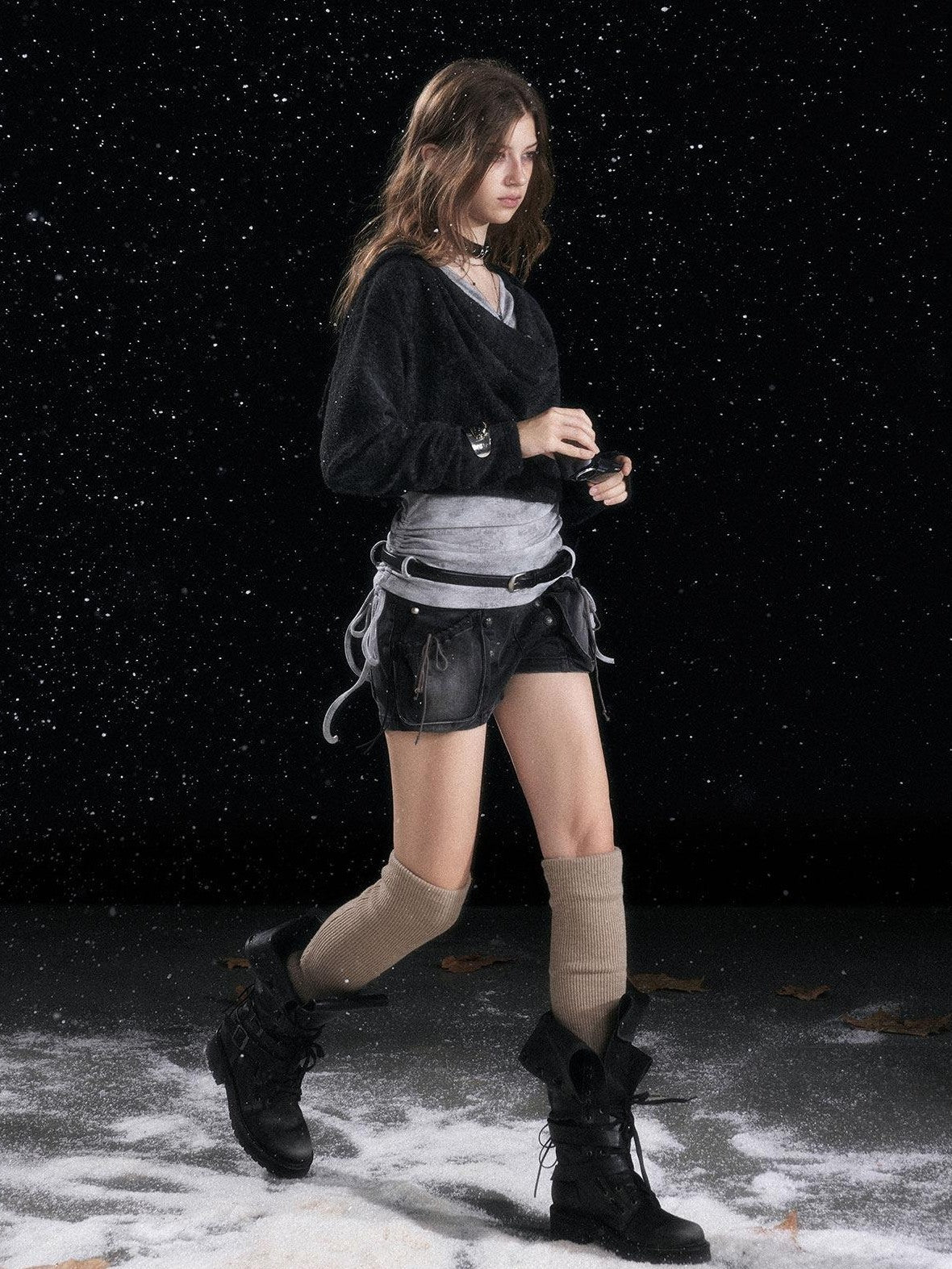 Cest Nous Pu Leather Buckle Mid Calf Casual Black Riding Youth Low Heel Boots