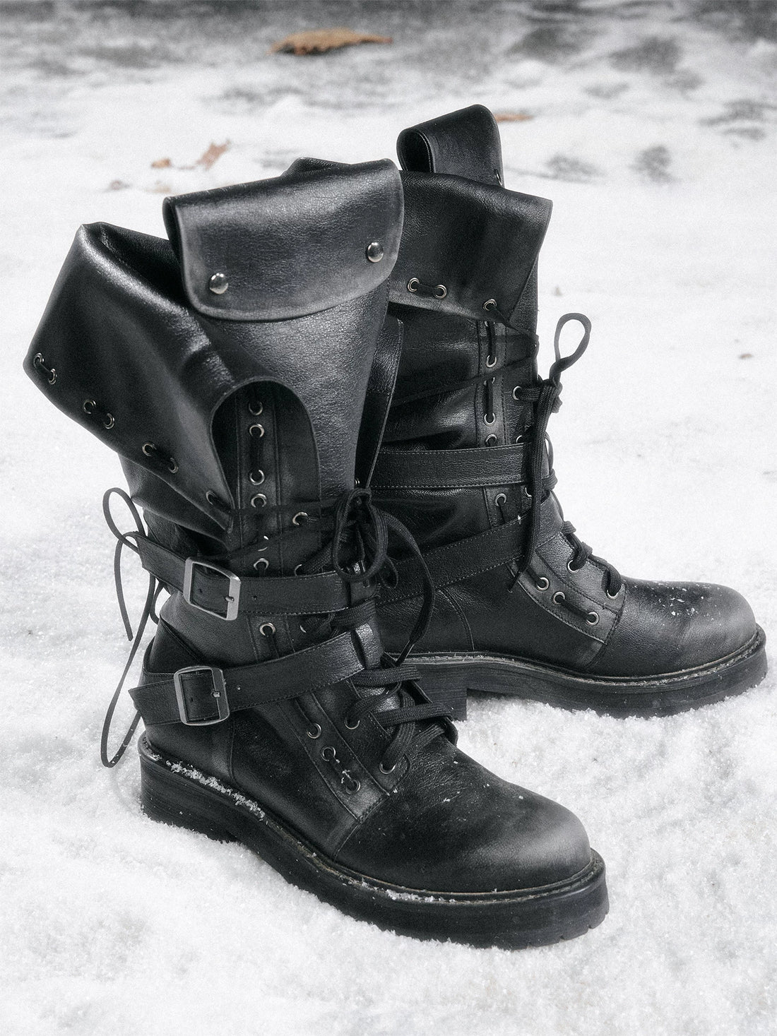 Cest Nous Pu Leather Buckle Mid Calf Casual Black Riding Youth Low Heel Boots-1