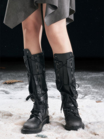 Cest Nous Pu Leather Buckle Mid Calf Casual Black Riding Youth Low Heel Boots