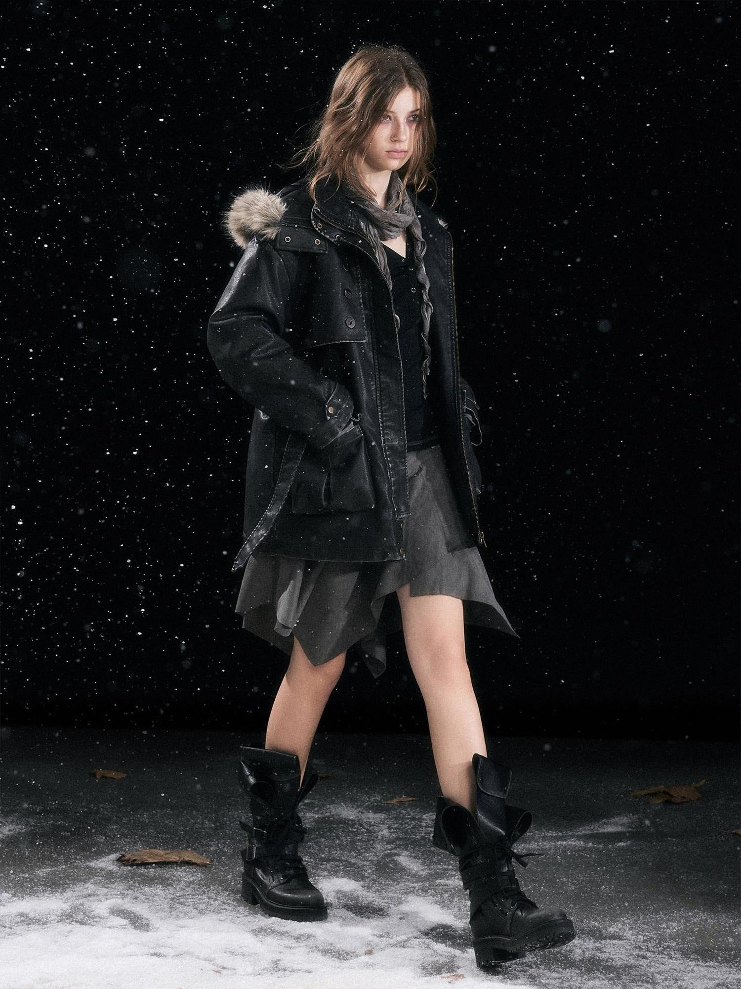 Cest Nous Pu Leather Buckle Mid Calf Casual Black Riding Youth Low Heel Boots