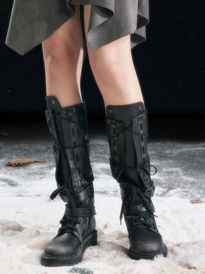 Cest Nous Pu Leather Buckle Mid Calf Casual Black Riding Youth Low Heel Boots