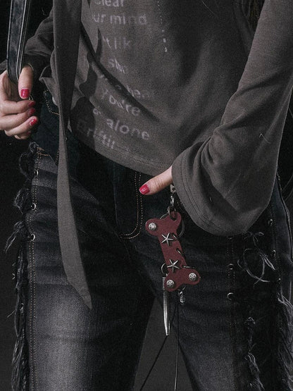 Punk Bone Leather Keychain