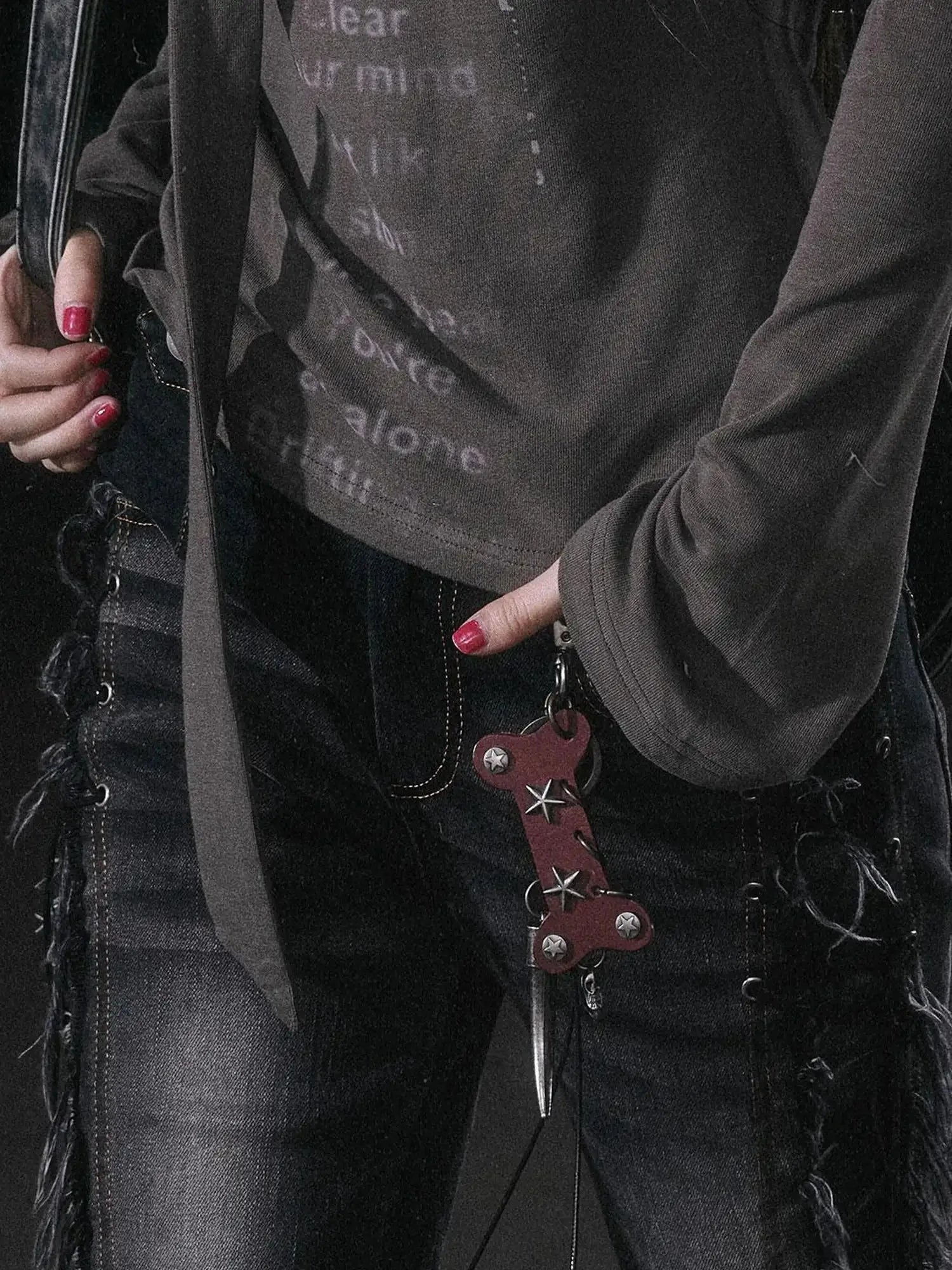 Punk Bone Leather Keychain