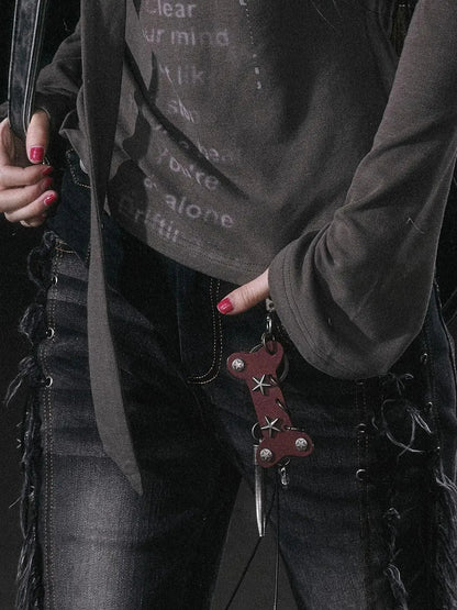 Punk Bone Leather Keychain