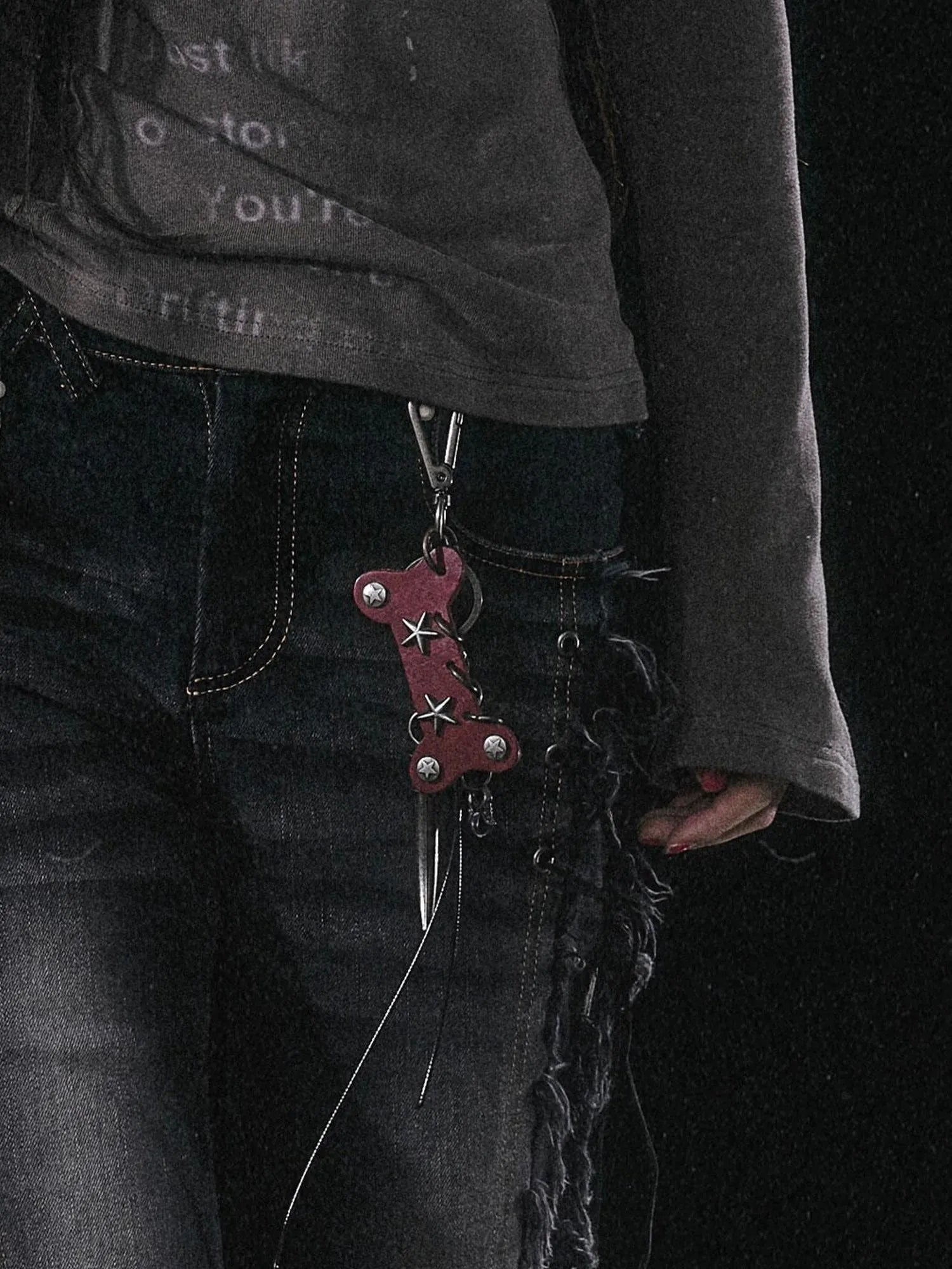 Punk Bone Leather Keychain