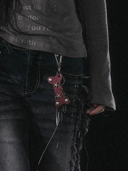 Punk Bone Leather Keychain