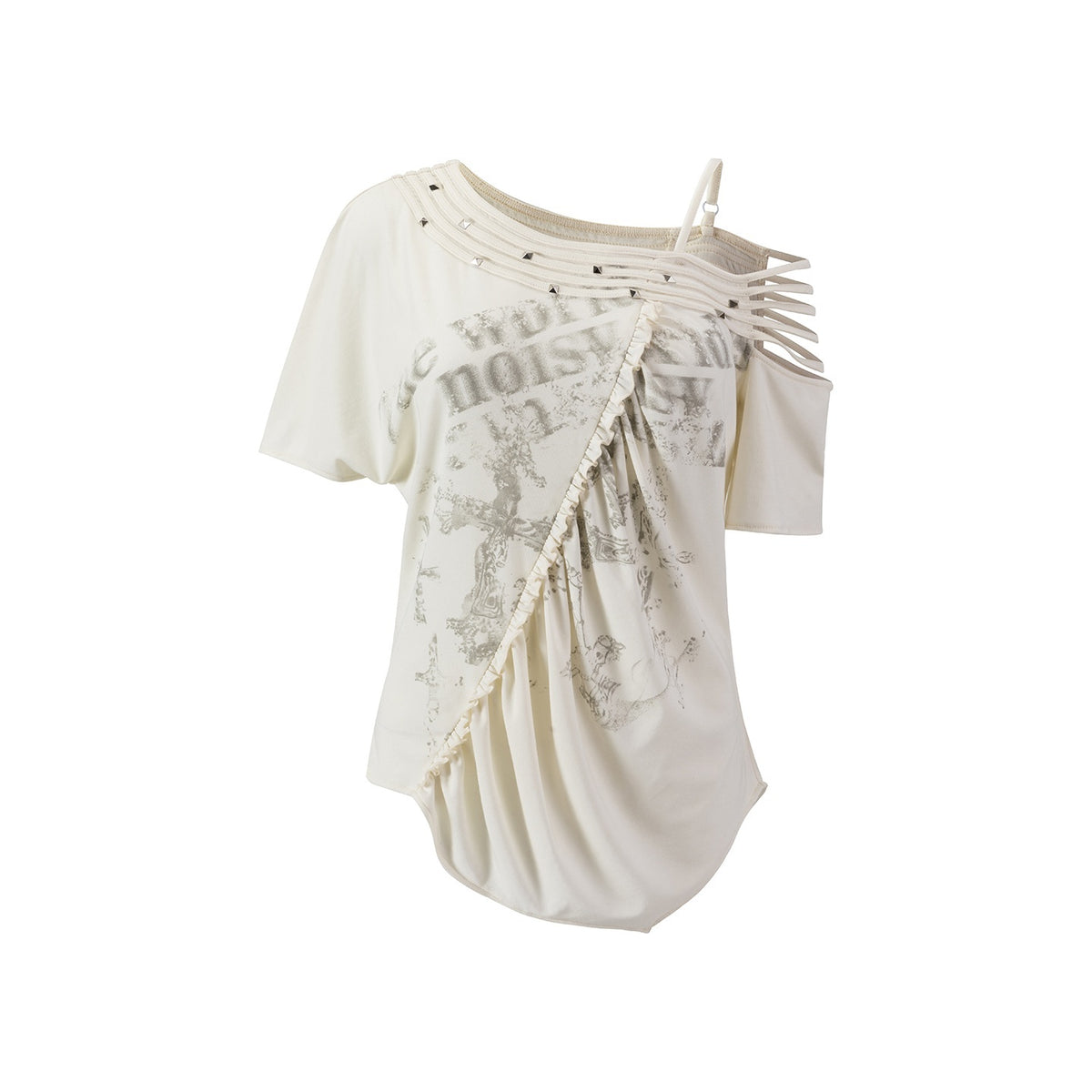Cest_Nous_Punk_Cross_Print_Studded_Loose_Split_Ruched_Women&