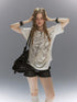 Cest Nous Punk Cross Print Studded Loose Split Ruched Women&