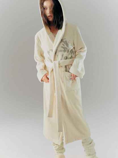 Cest Nous Punk Girl Doodle Print Fleece Hooded Bathrobe