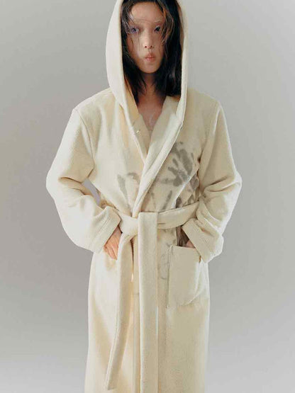 Cest Nous Punk Girl Doodle Print Fleece Hooded Bathrobe