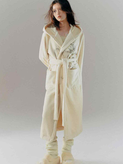 Cest Nous Punk Girl Doodle Print Fleece Hooded Bathrobe