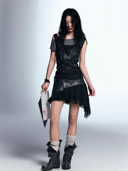 Cest Nous Punk Graffiti Asymmetric Faux Women&