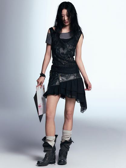 Cest Nous Punk Graffiti Asymmetric Faux Women&