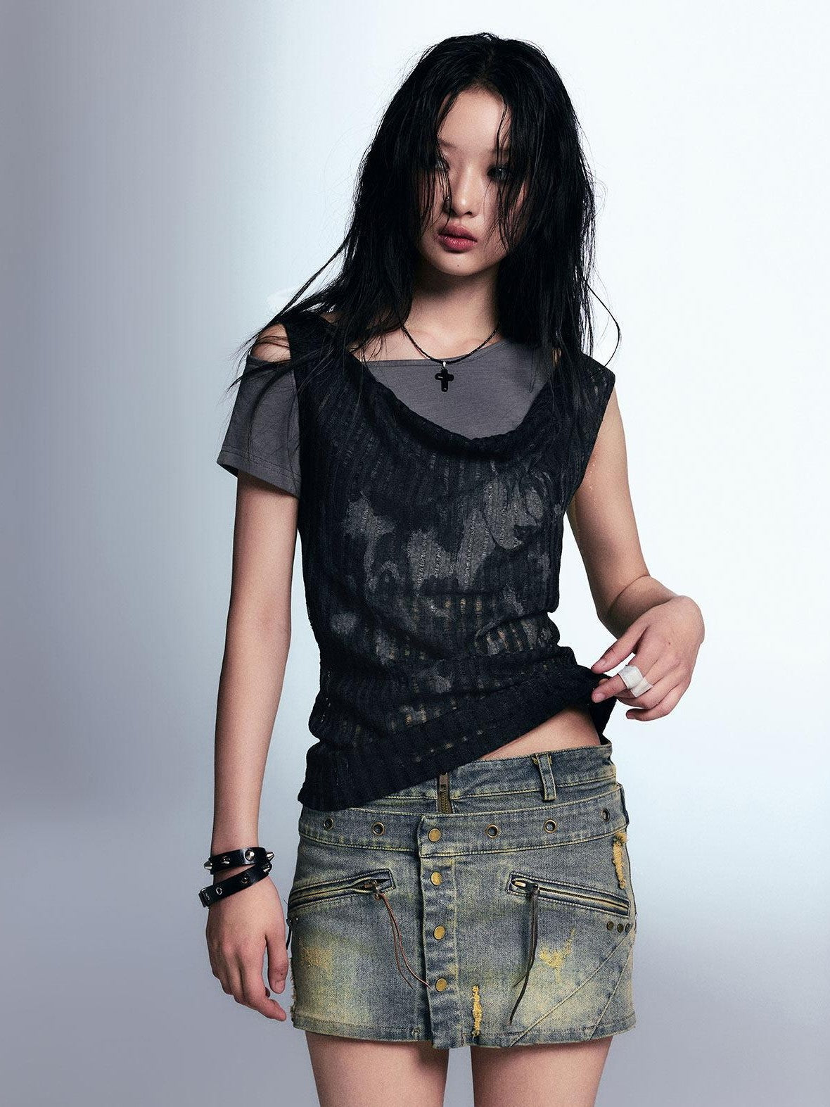 Cest Nous Punk Graffiti Asymmetric Faux Women&