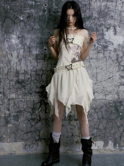 Cest Nous Punk Graffiti Bow Corset V-Neck T-Shirt Long-Sleeve Mini Dress