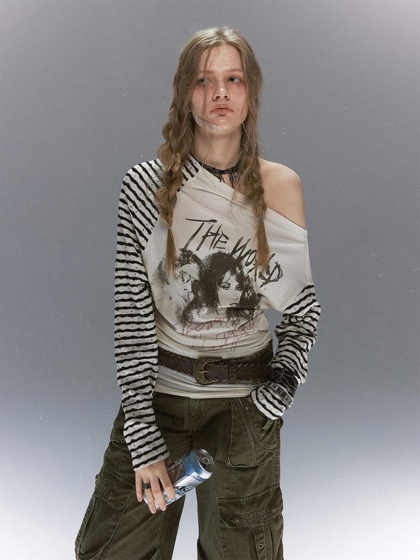 Punk Graffiti Portrait Patchwork Women's Cotton Long Sleeve T-shirts