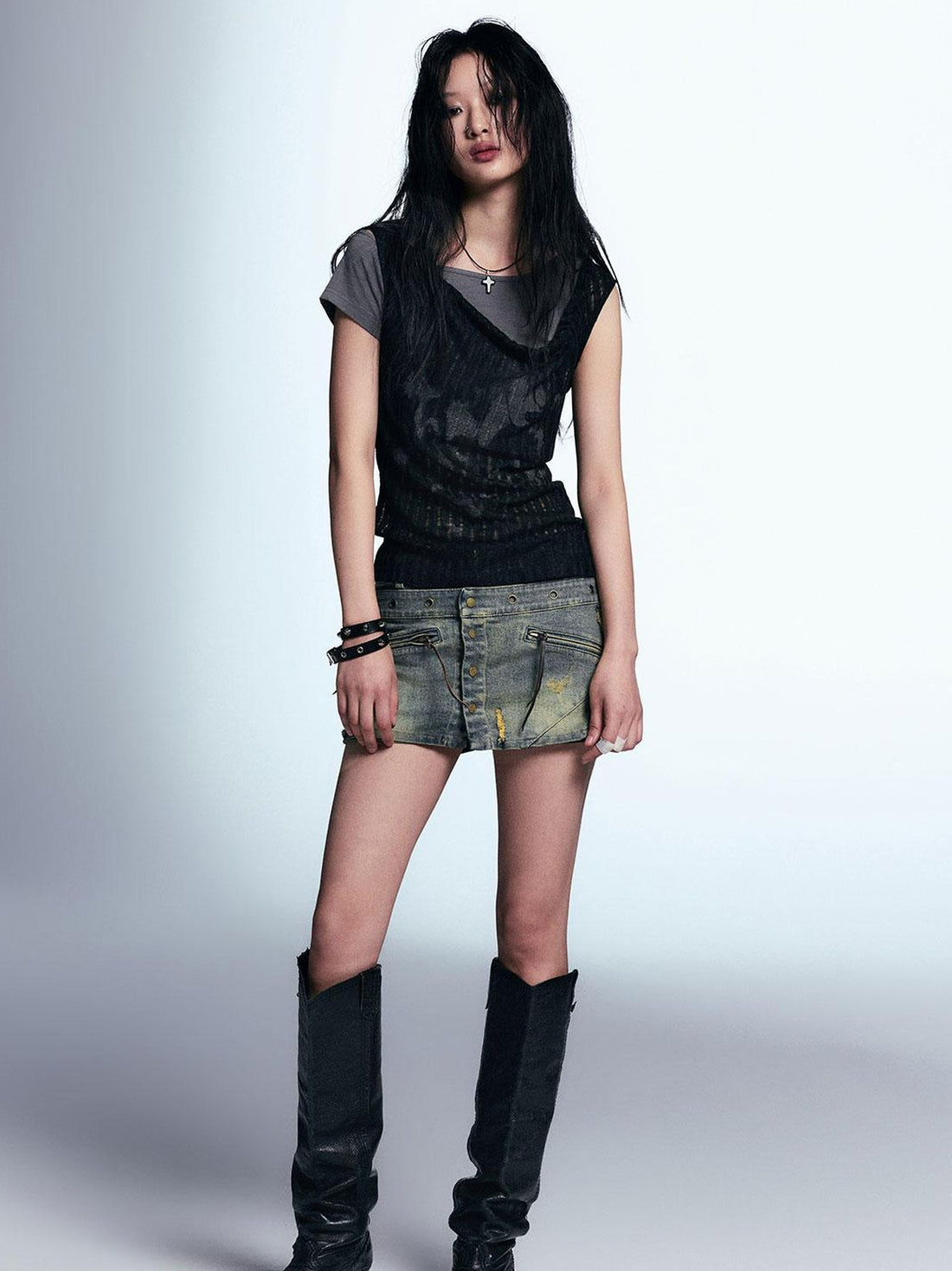 Cest Nous Punk Graffiti Print Tee Asymmetric Vest Layered Top