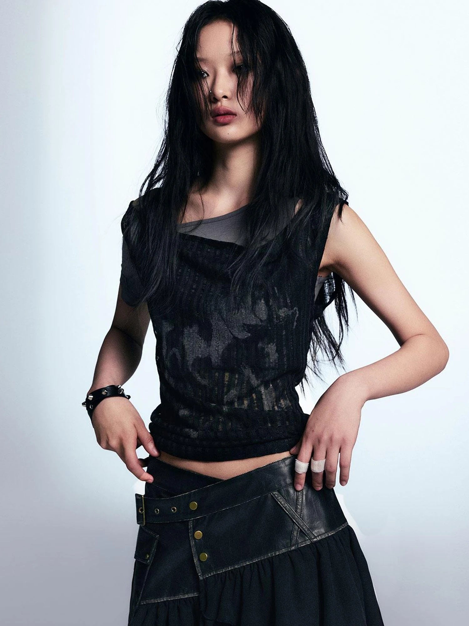 Punk Graffiti Print Tee Asymmetric Vest Layered Top