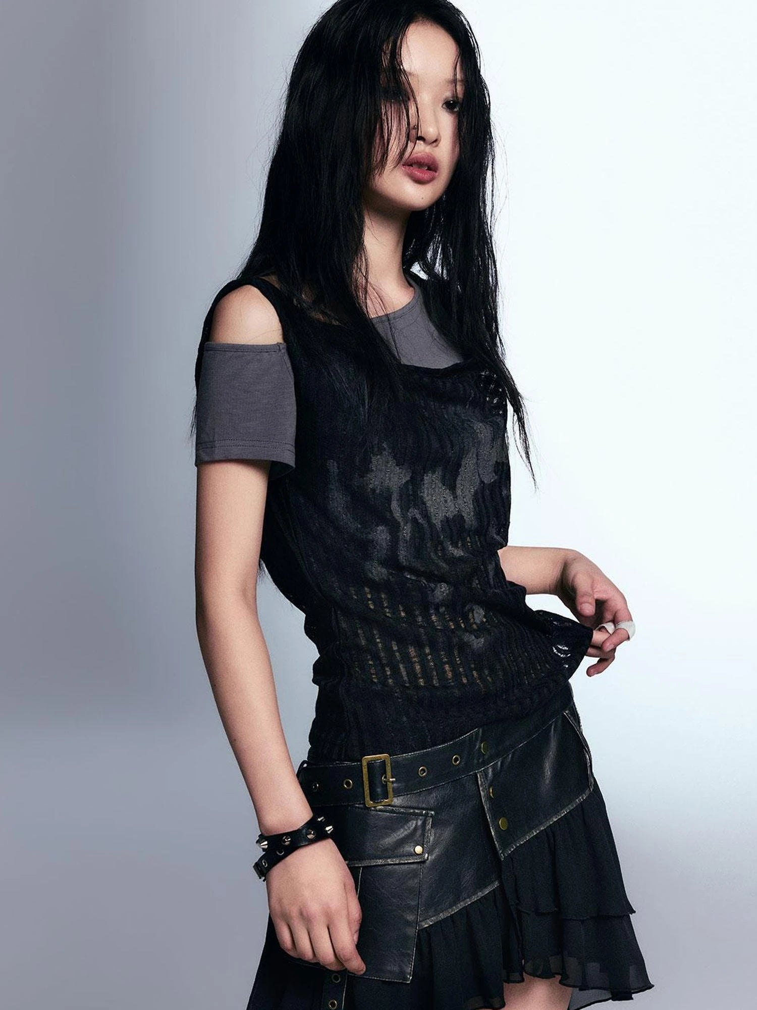 Punk Graffiti Print Tee Asymmetric Vest Layered Top