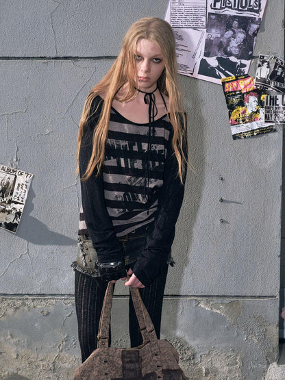 Cest Nous Punk Graffiti Sheer Mesh Sun Protection Top