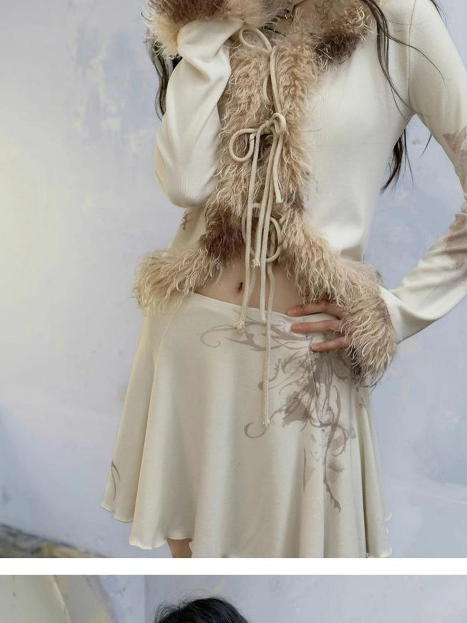 Punk Poetry Abstract Print Fur Trimmed Cardigan Set