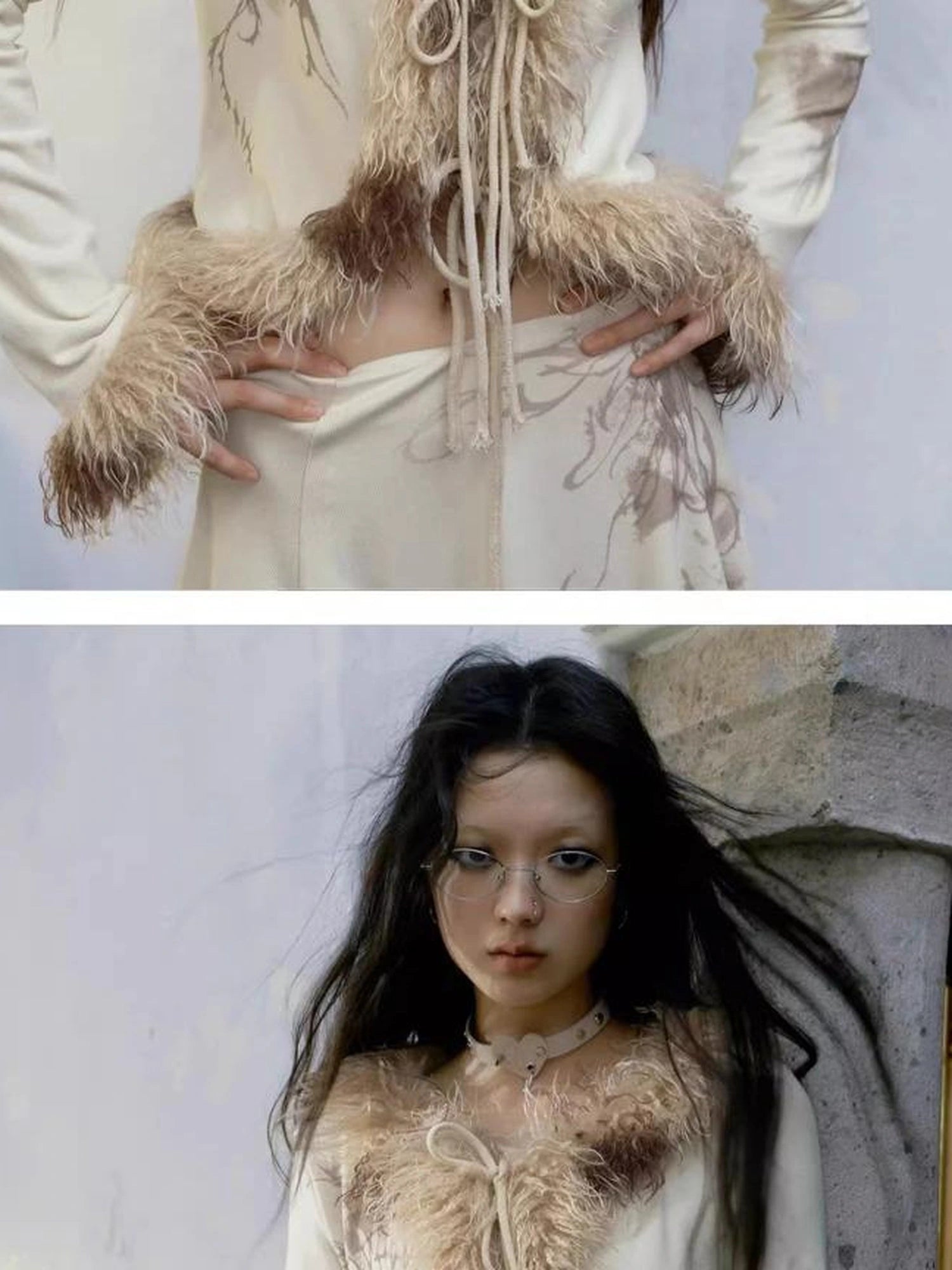 Punk Poetry Abstract Print Fur Trimmed Cardigan Set