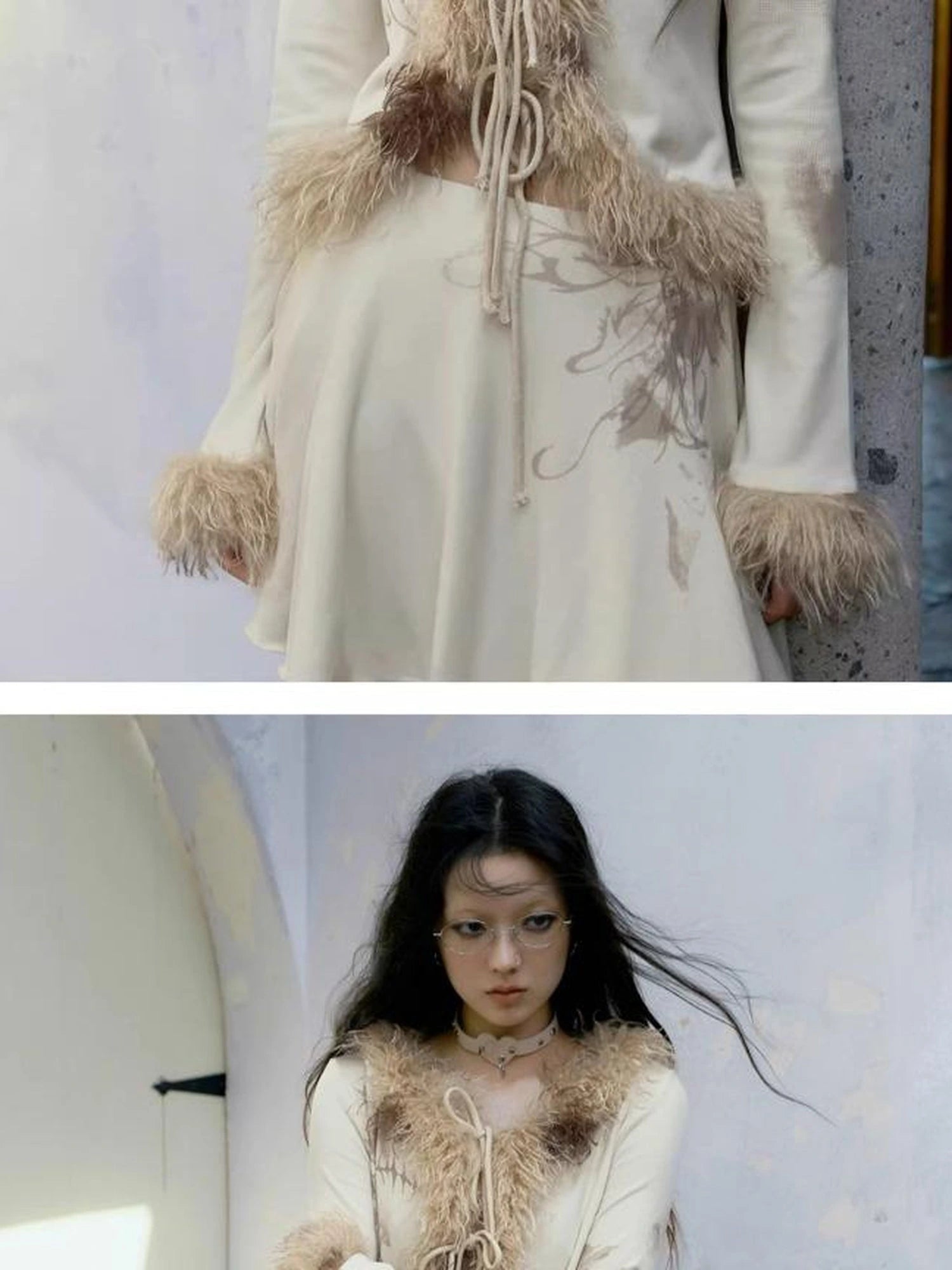 Punk Poetry Abstract Print Fur Trimmed Cardigan Set