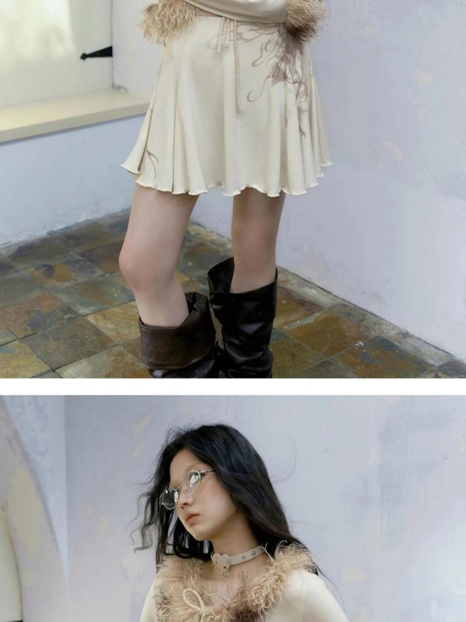 Punk Poetry Abstract Print Fur Trimmed Cardigan Set