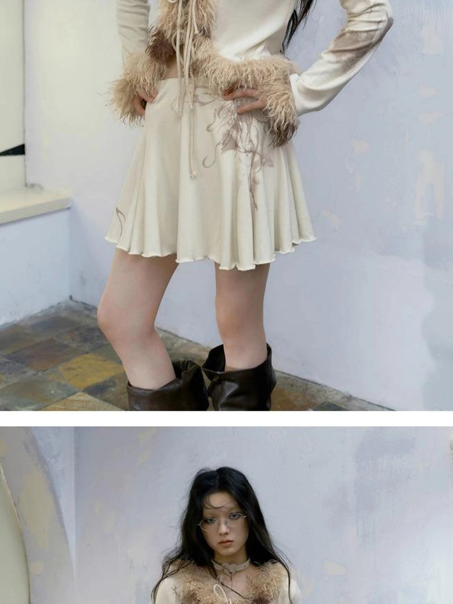 Punk Poetry Abstract Print Fur Trimmed Cardigan Set