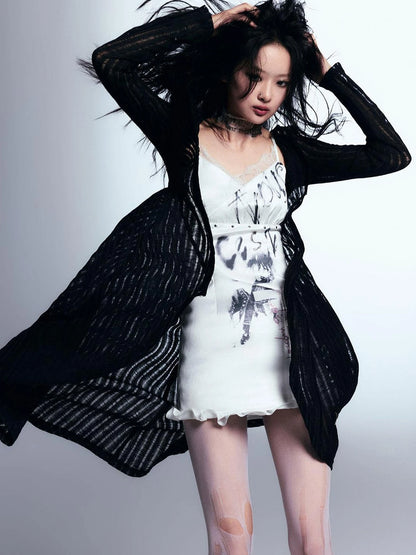 Punk Print Satin Slip Dress With Lace Trim