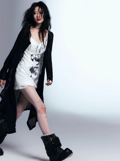 Punk Print Satin Slip Dress With Lace Trim