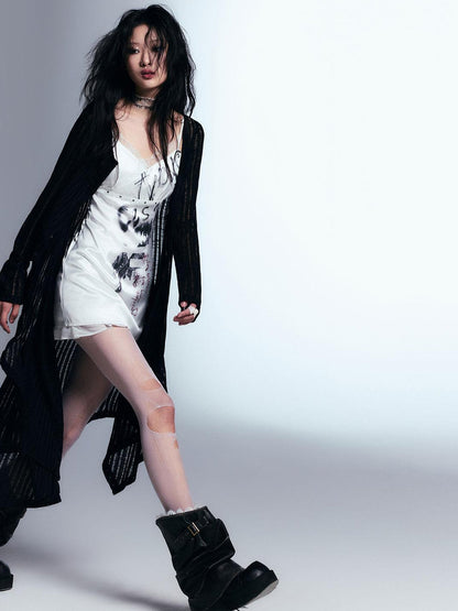 Cest Nous Punk Print Satin Slip Dress With Lace Trim